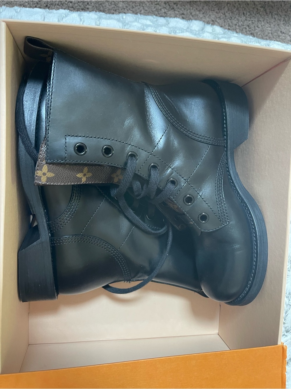 Louis Vuitton Black Leather Lace-Up Boots with Monogram Tongue - Picture 4 of 8